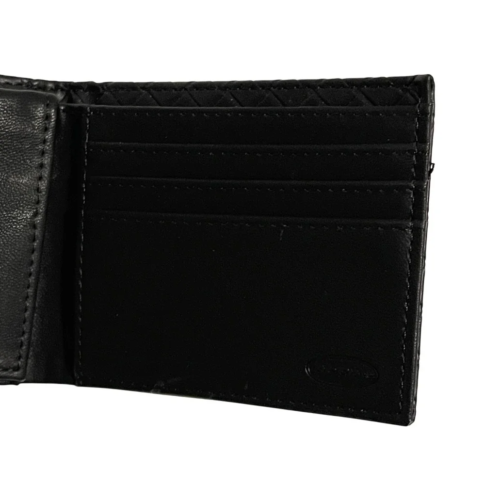BC Ethic‎ Mens Bifold Wallet Black Faux Leather ID Window Logo Patch NWOT